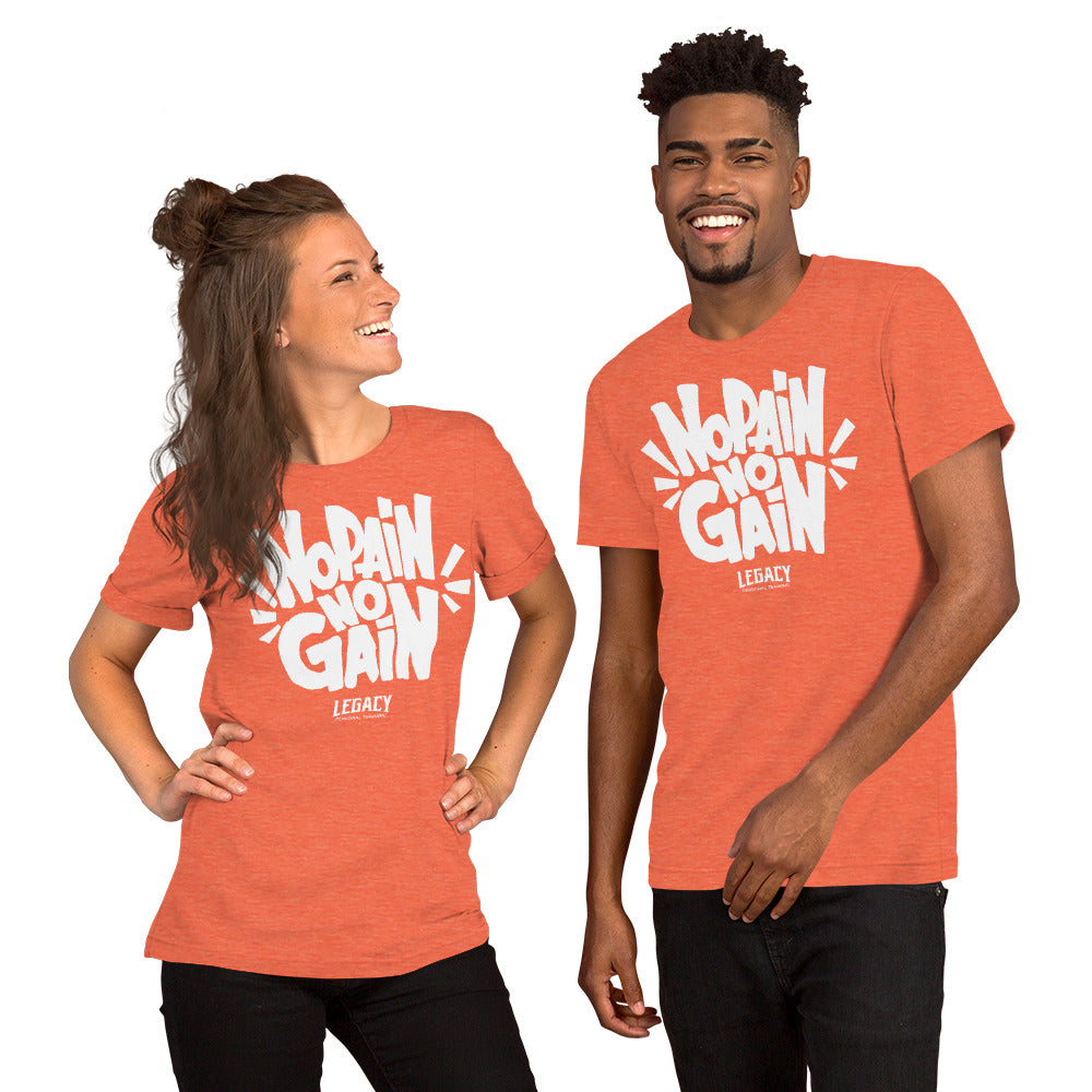No Pain No Gain Orange Heather Short-Sleeve Unisex T-Shirt