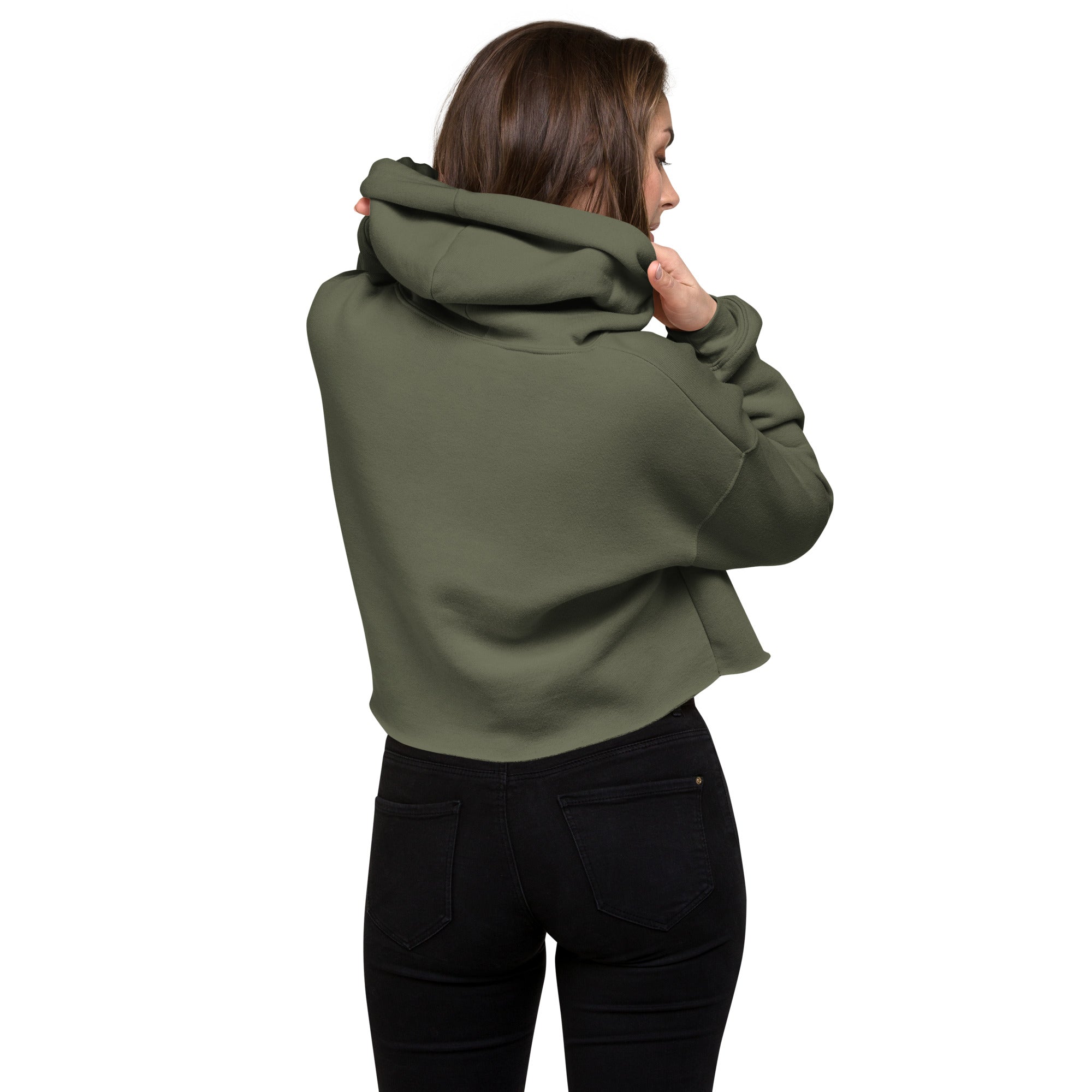 Logo Army Green Crop Hoodie