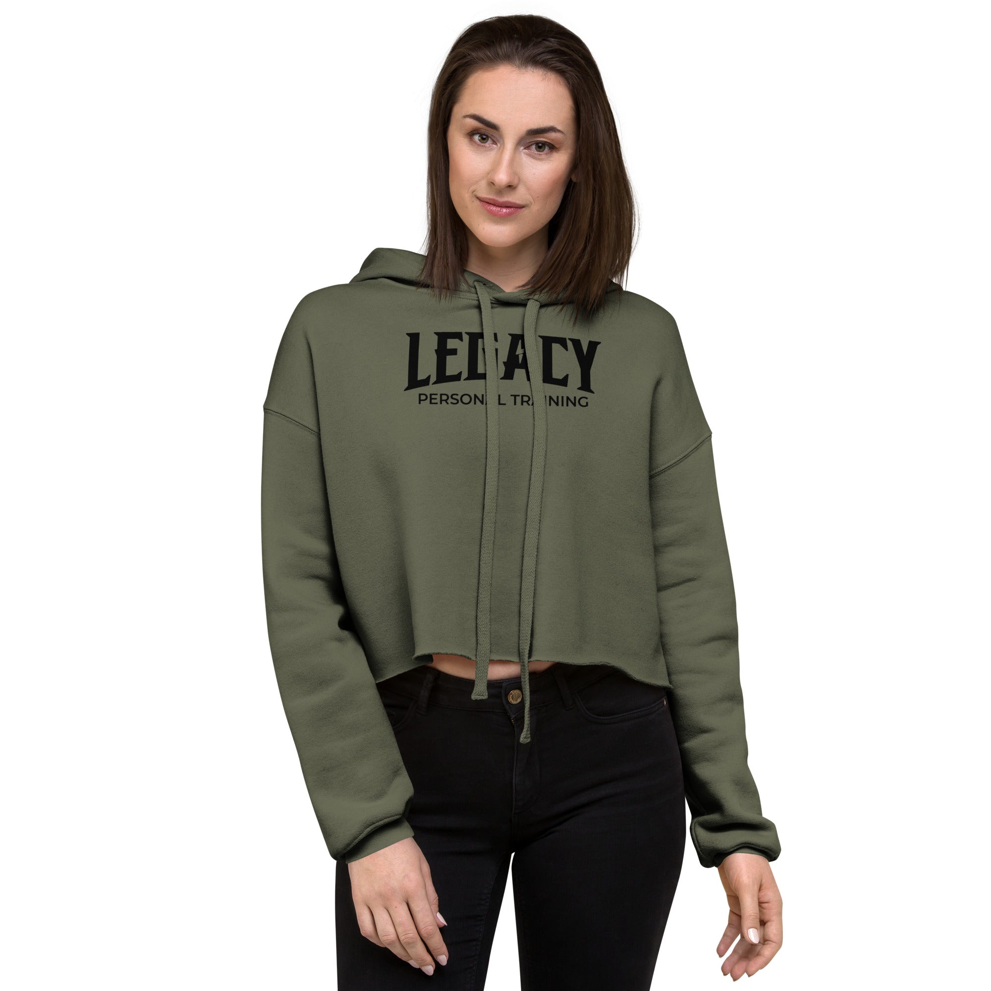 Logo Army Green Crop Hoodie