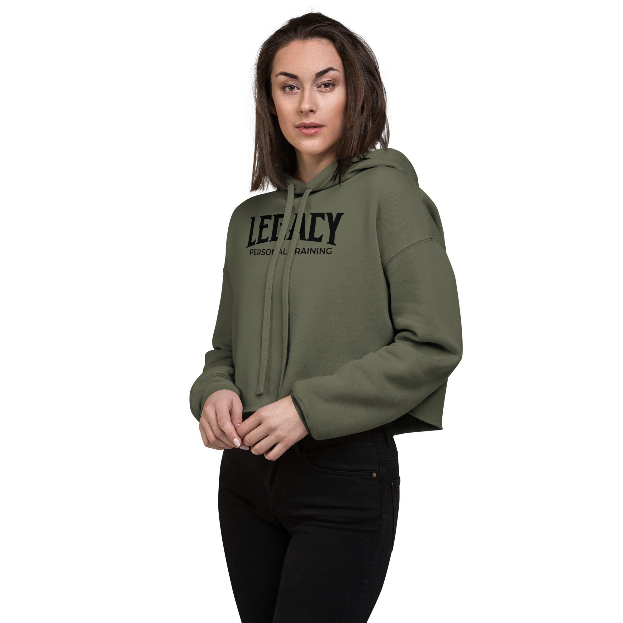 Logo Army Green Crop Hoodie
